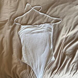 Abercrombie & Fitch Soft White Drapey Halter Bodysuit